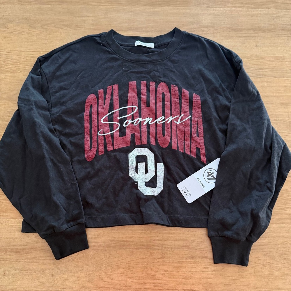 47 Brand Oklahoma Sooners Womens Medium Long Sleeve Cropped T-Shirt Black OU